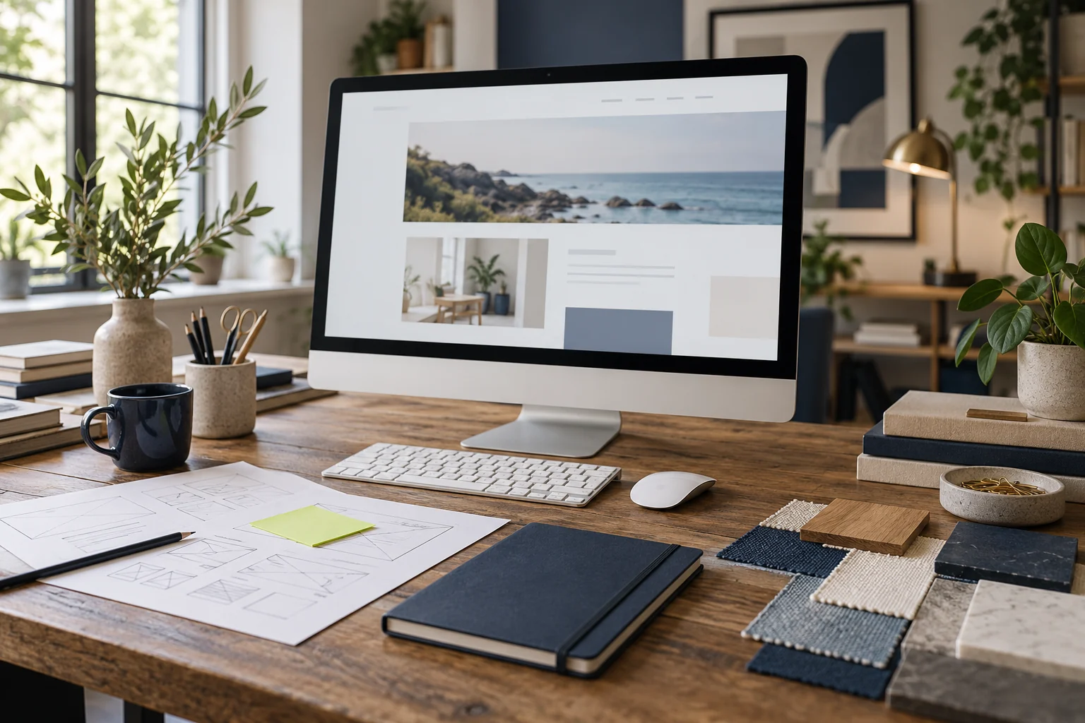 Editorial workspace illustrating website design