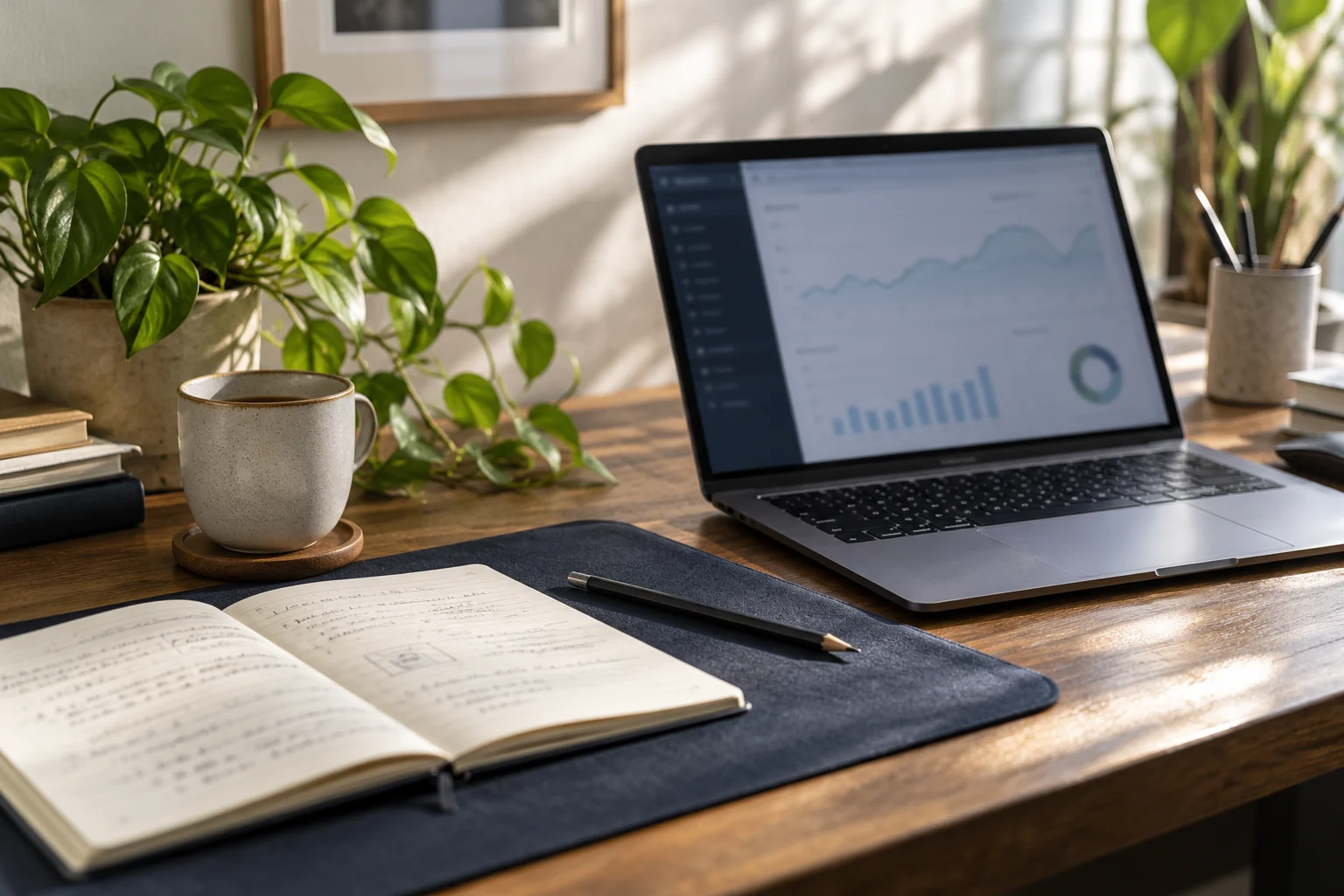 Editorial workspace illustrating SEO planning
